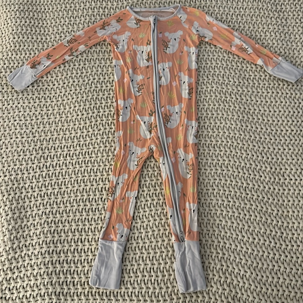 Gently Worn Little Sleepies Orange Cream Koala Zippie. Size 12-18 Months.